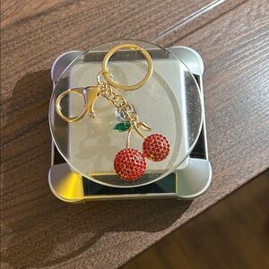 Cherry Keychain with Gold Accents